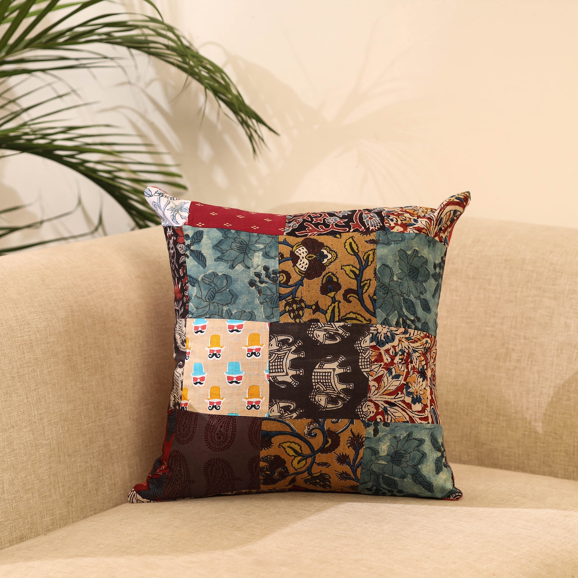 Buy Multicolor Handcrafted Cotton Patchwork Cushion Cover