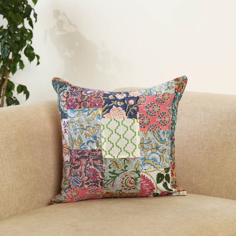 Multicolor - handcrafted cotton patchwork cushion cover 83