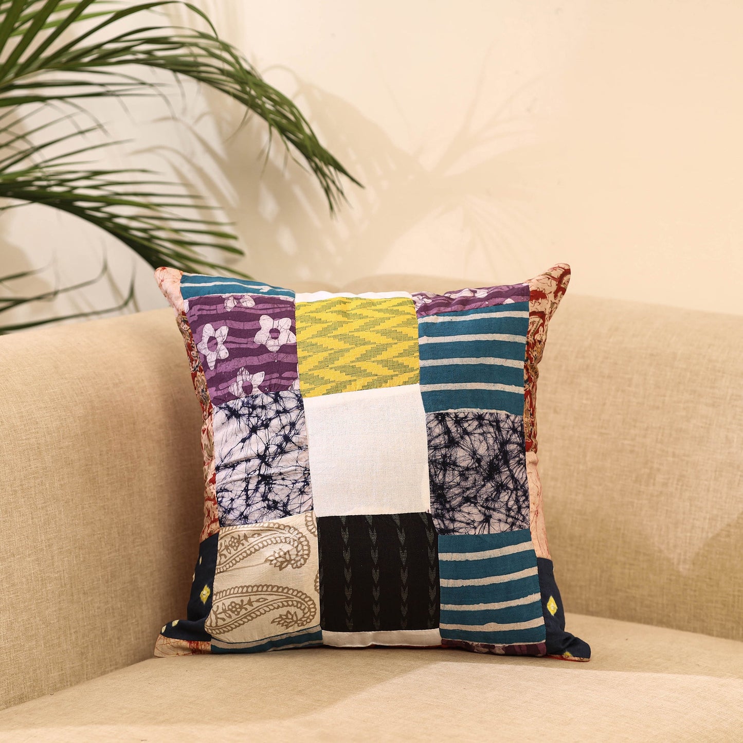 Buy Multicolor Handcrafted Cotton Patchwork Cushion Cover