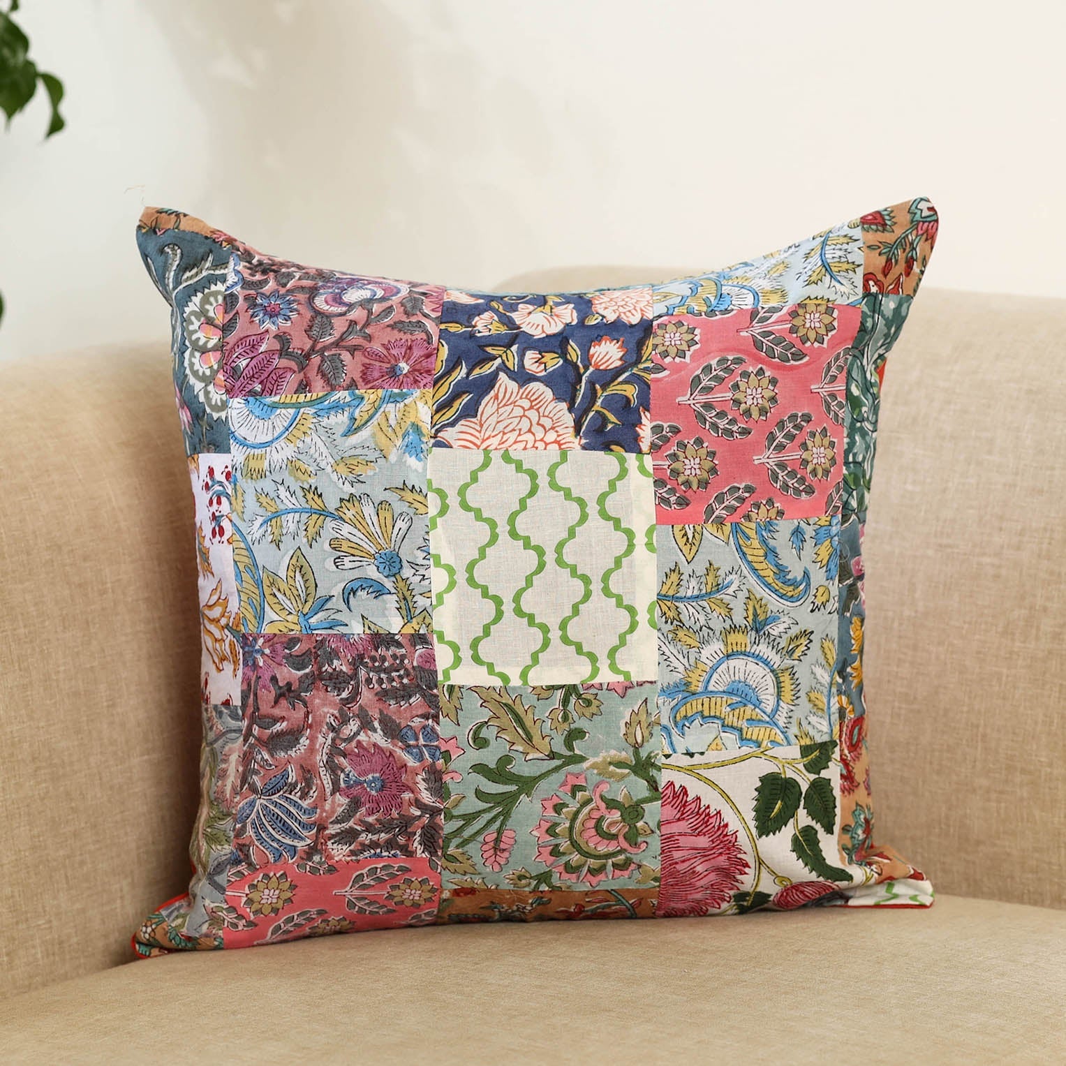 Multicolor - handcrafted cotton patchwork cushion cover 83