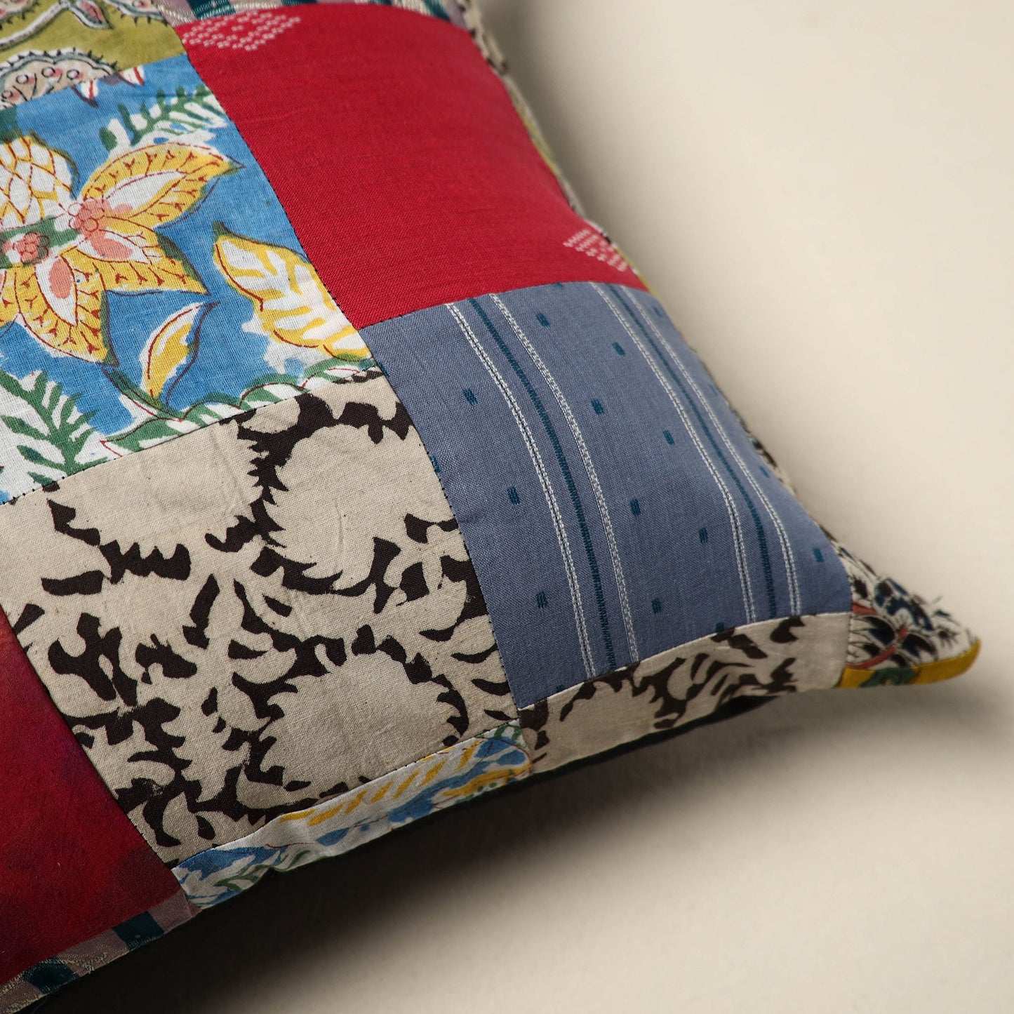 Multicolor Handcrafted Cotton Patchwork Cushion Cover