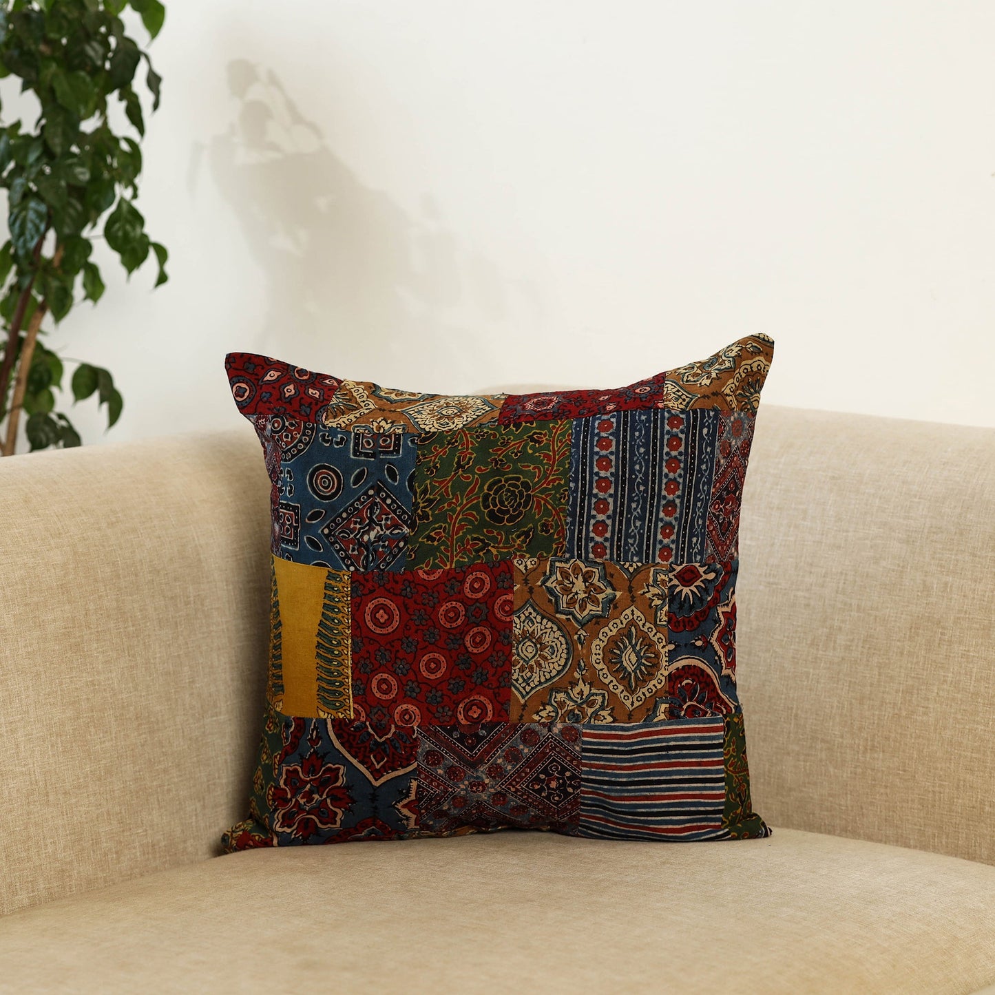  Multicolor Handcrafted Cotton Patchwork Cushion Cover