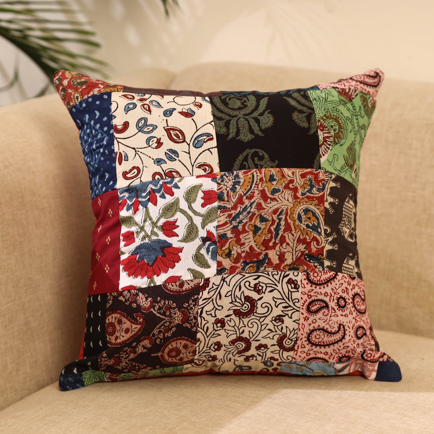 Buy Multicolor Handcrafted Cotton Patchwork Cushion Cover