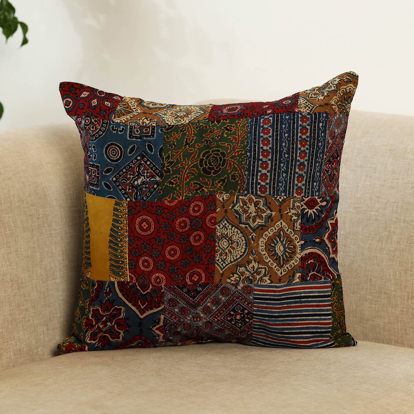  Multicolor Handcrafted Cotton Patchwork Cushion Cover