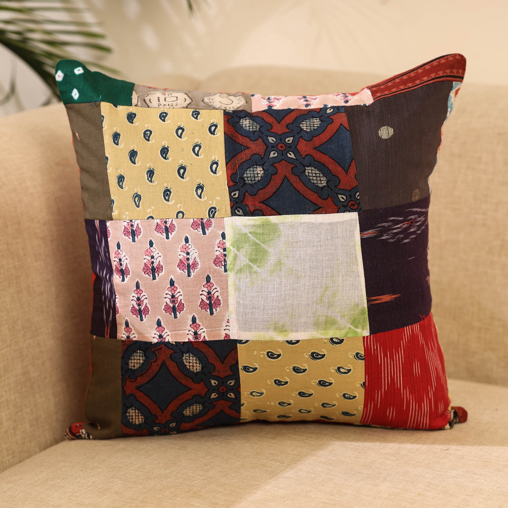 Buy Multicolor Handcrafted Cotton Patchwork Cushion Cover