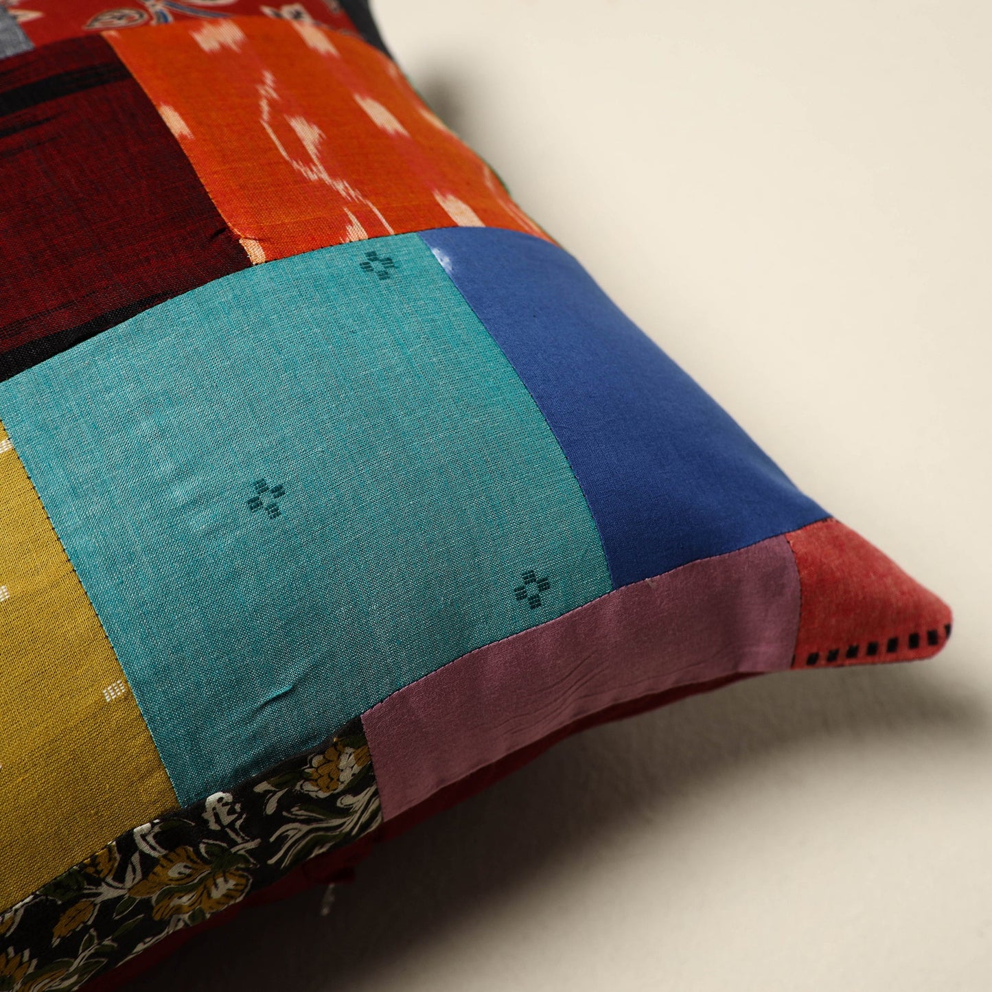 Multicolor Handcrafted Cotton Patchwork Cushion Cover