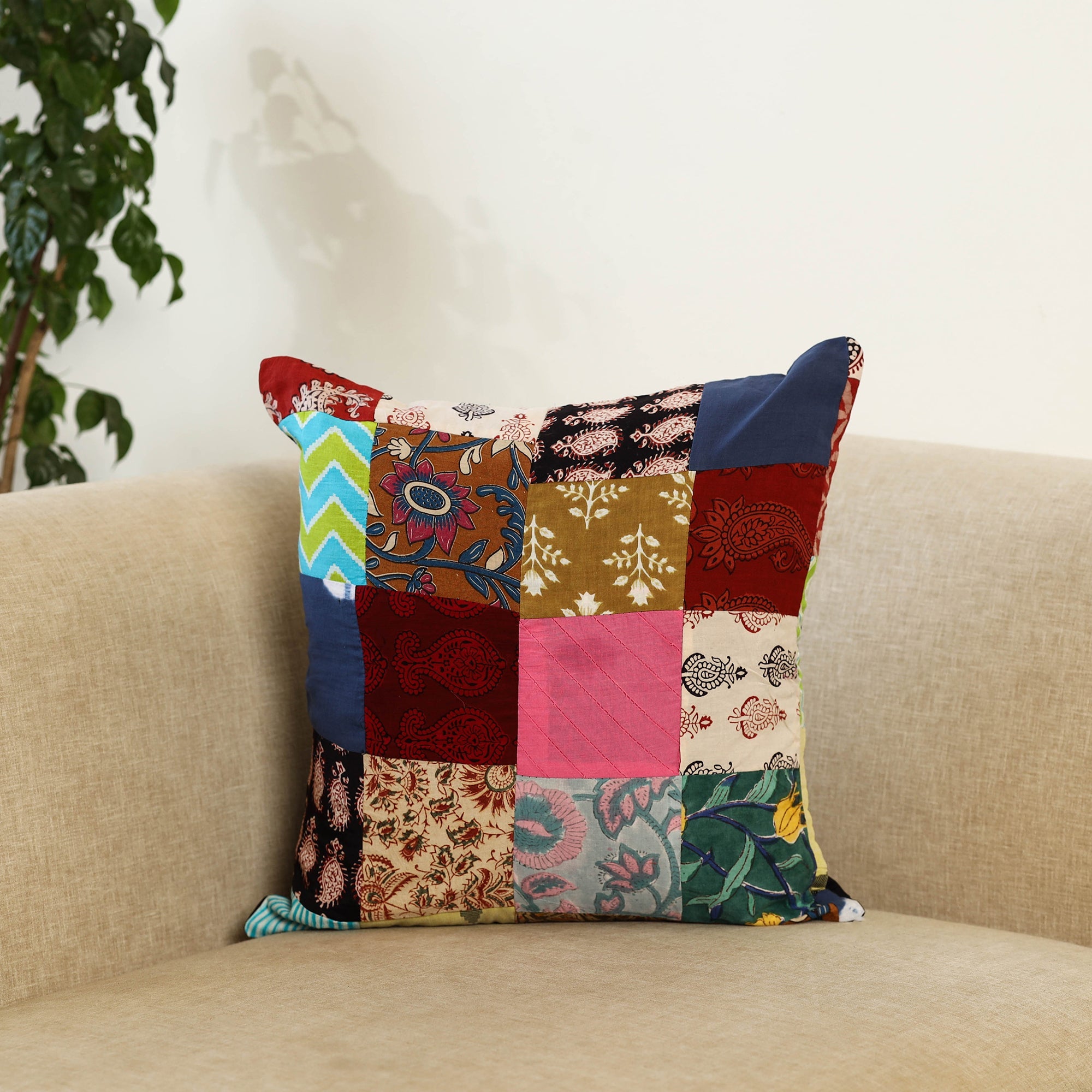  Multicolor Handcrafted Cotton Patchwork Cushion Cover