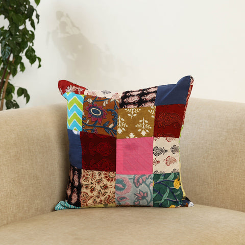  Multicolor Handcrafted Cotton Patchwork Cushion Cover