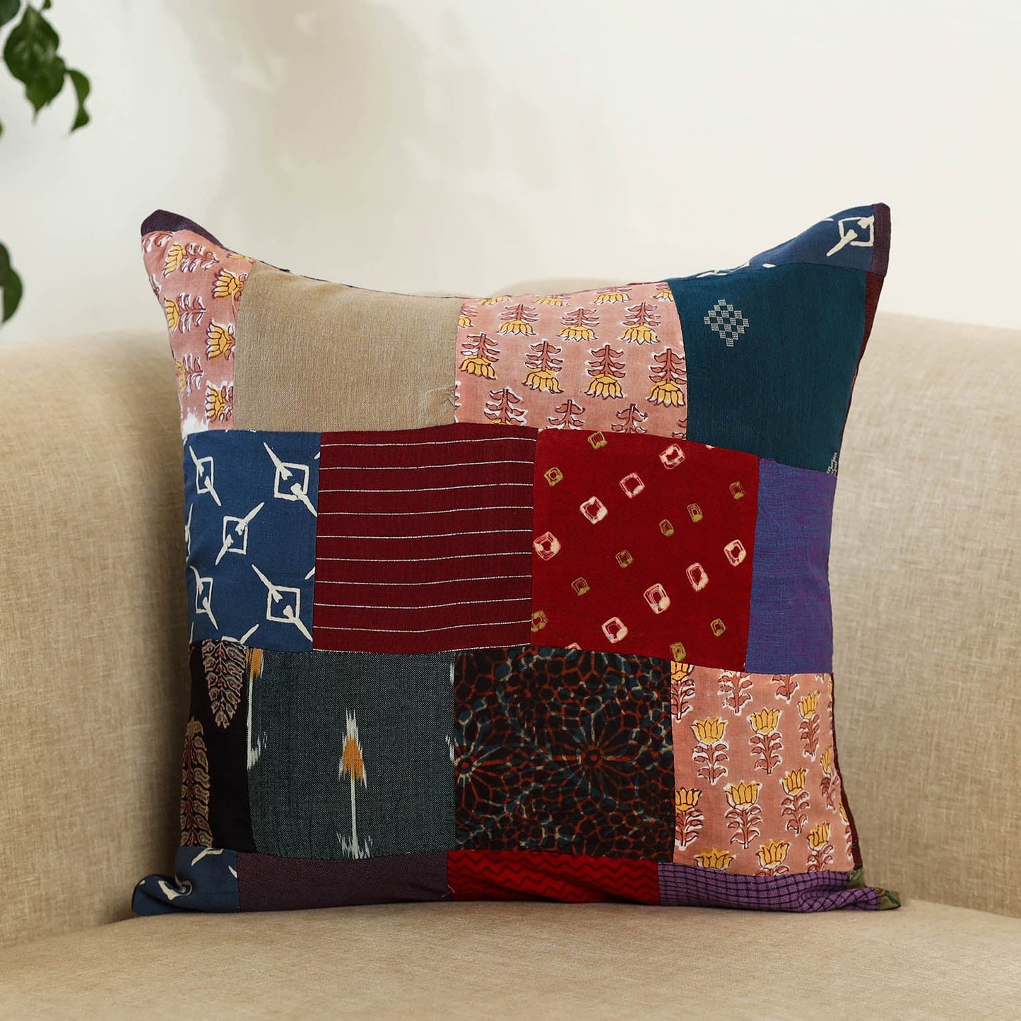 Multicolor - handcrafted cotton patchwork cushion cover 92