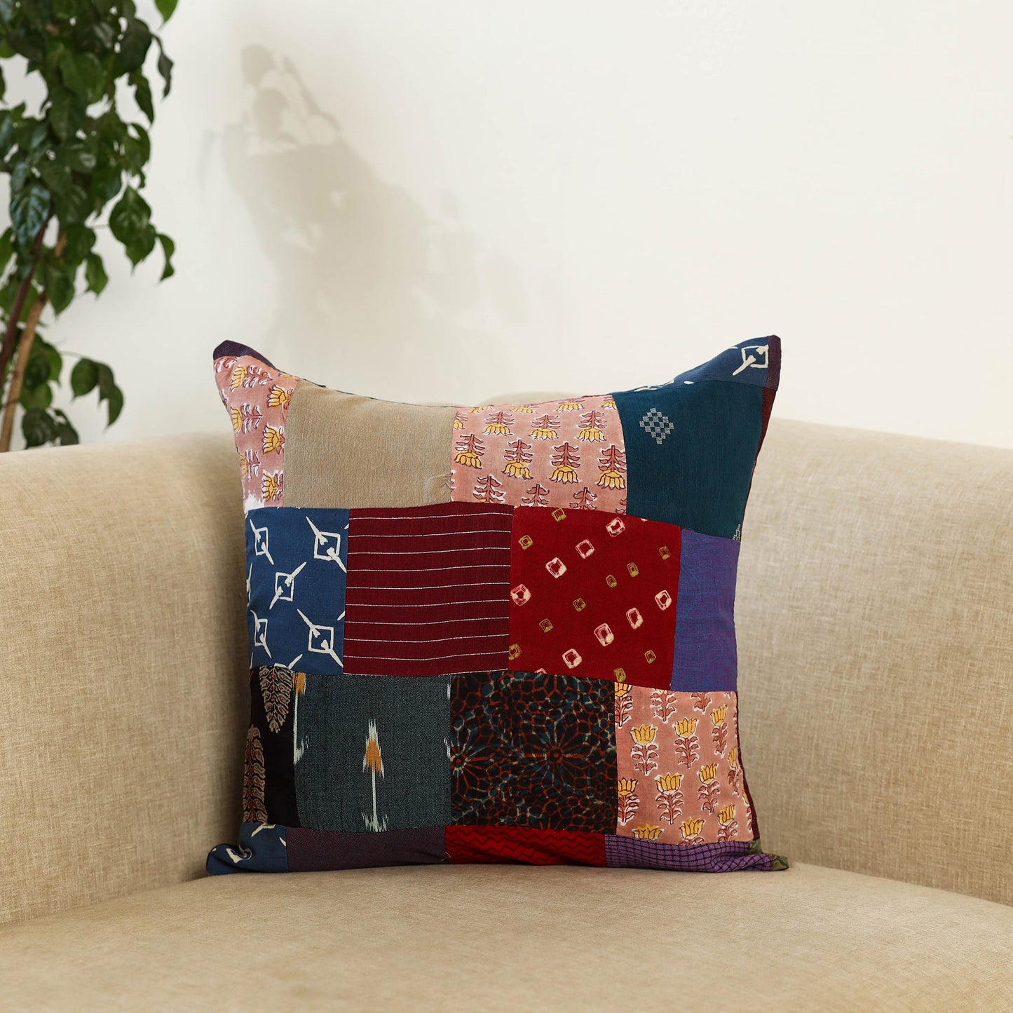 Multicolor - handcrafted cotton patchwork cushion cover 92