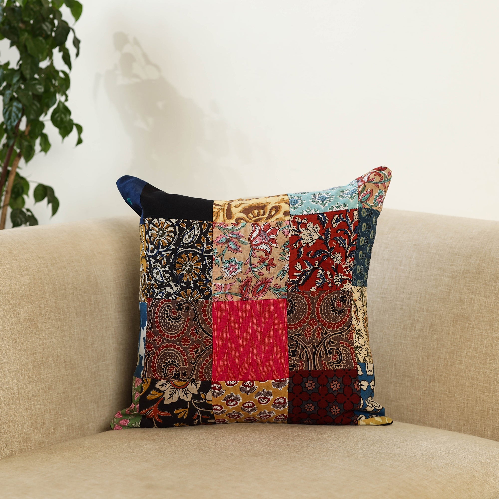  Multicolor Handcrafted Cotton Patchwork Cushion Cover