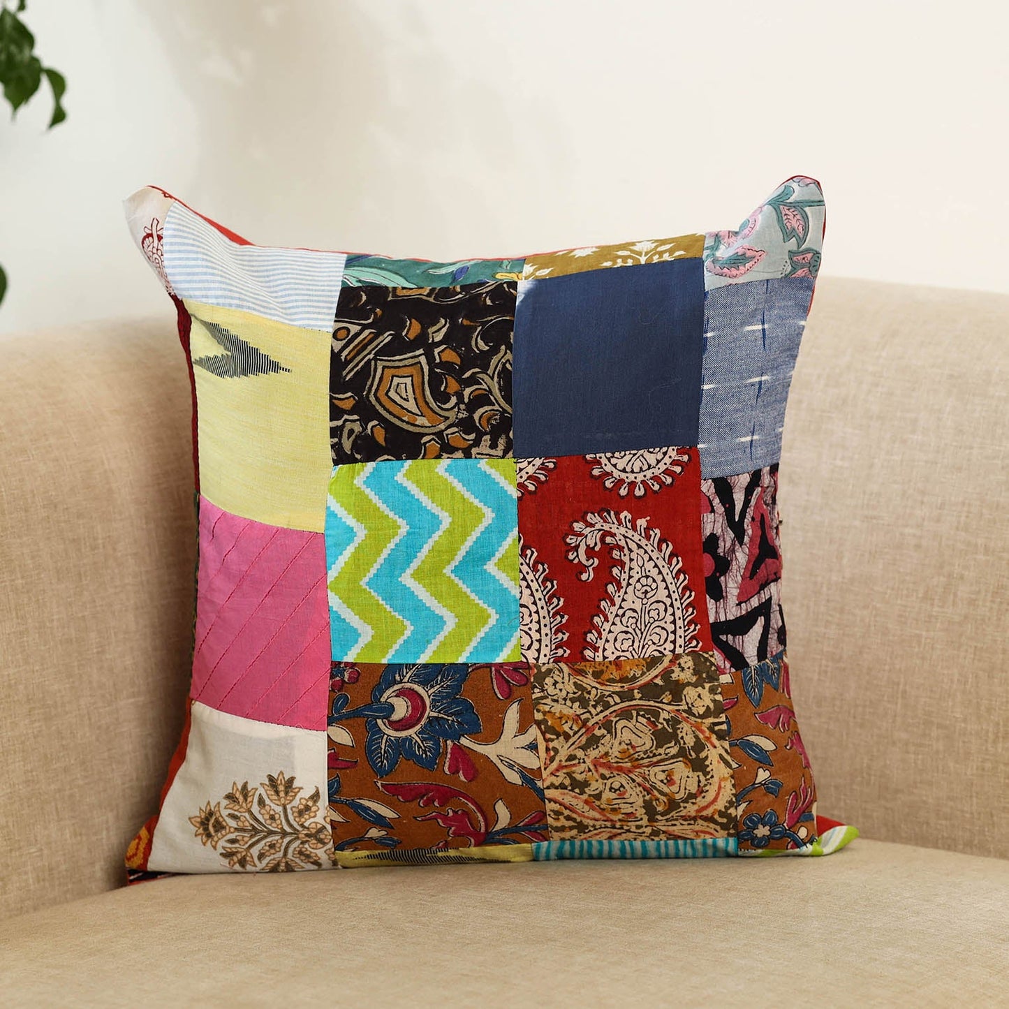 Multicolor - handcrafted cotton patchwork cushion cover 95