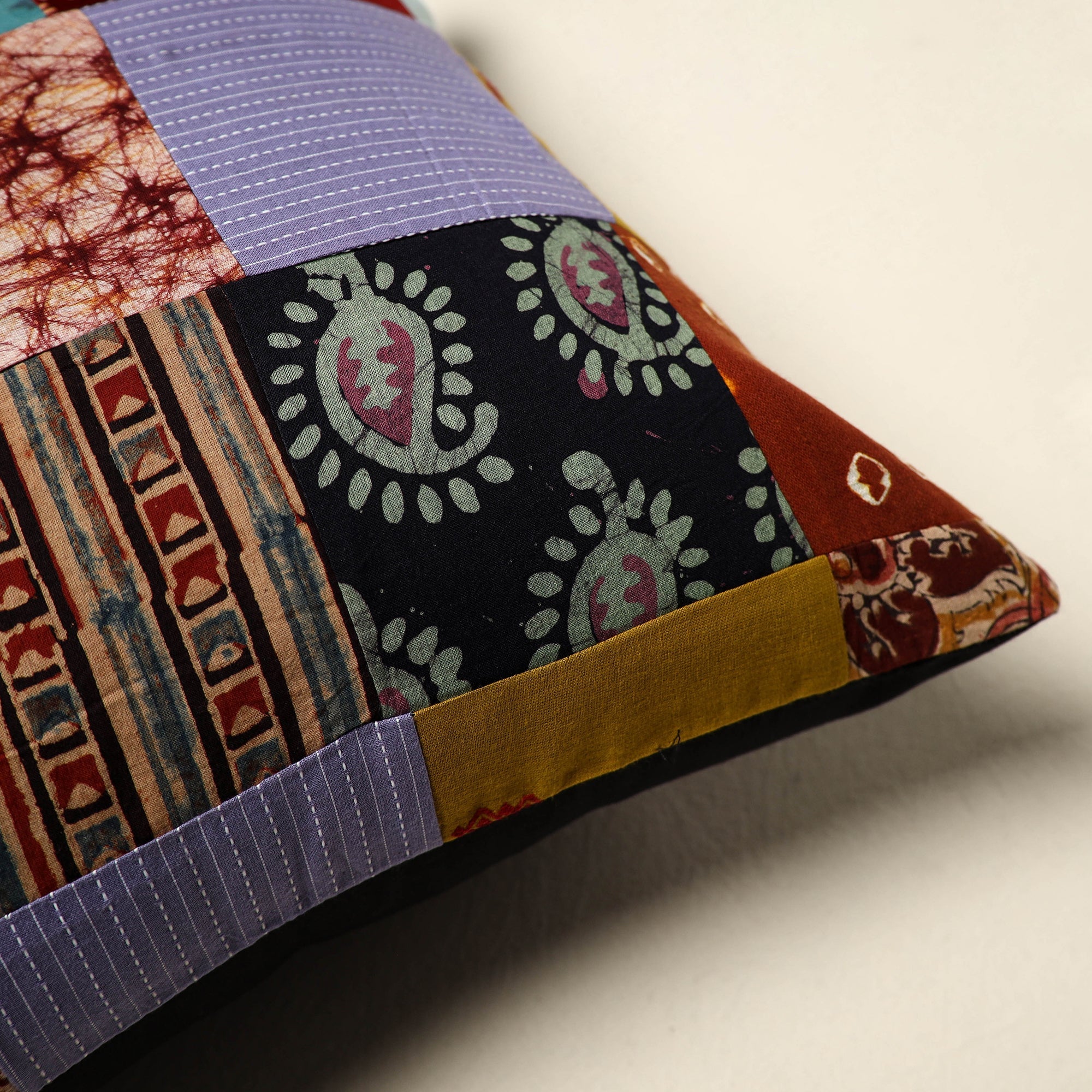 Multicolor Handcrafted Cotton Patchwork Cushion Cover