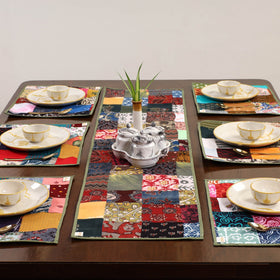 Multicolor - handcrafted cotton fusion table runner set