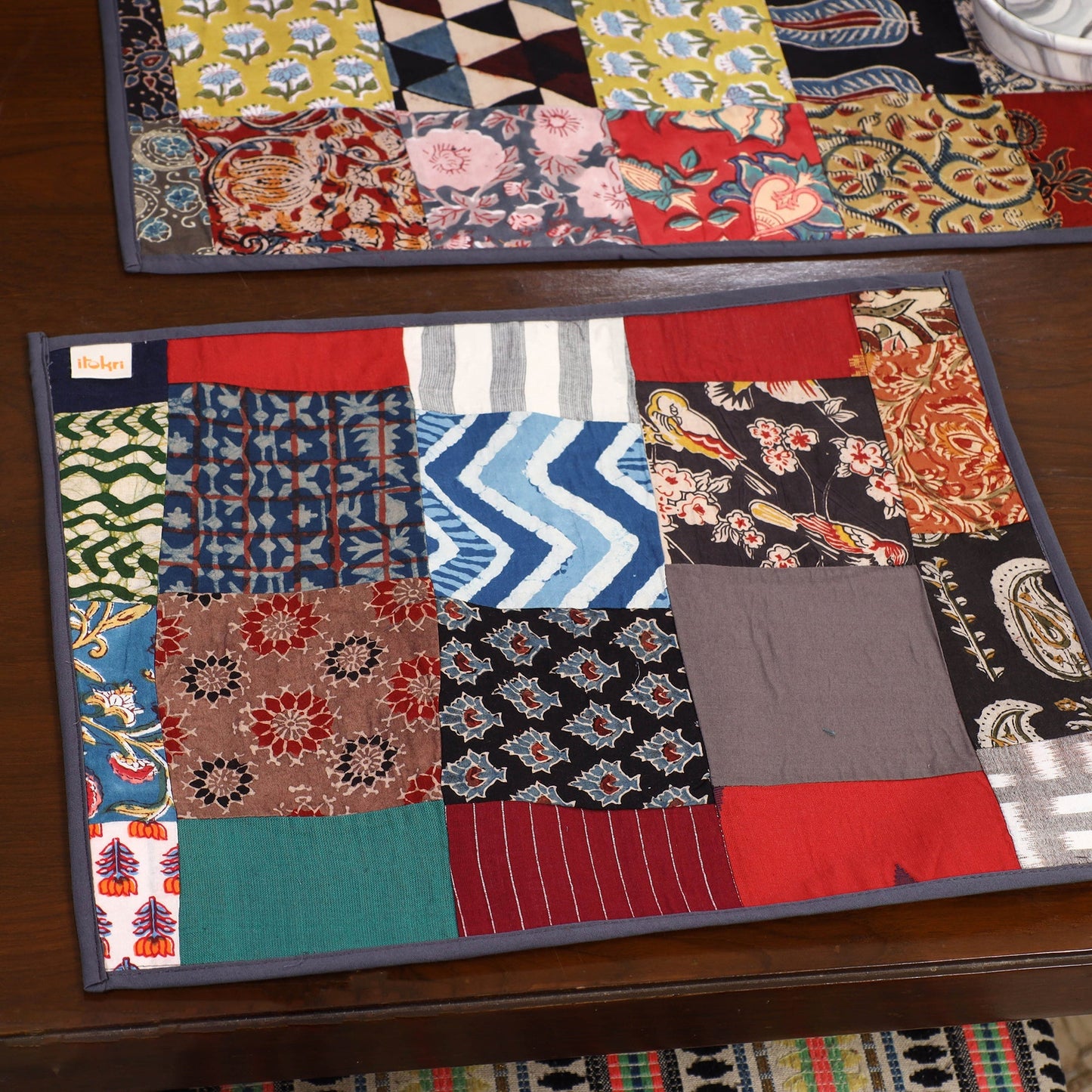 Multicolor - handcrafted cotton fusion table runner set
