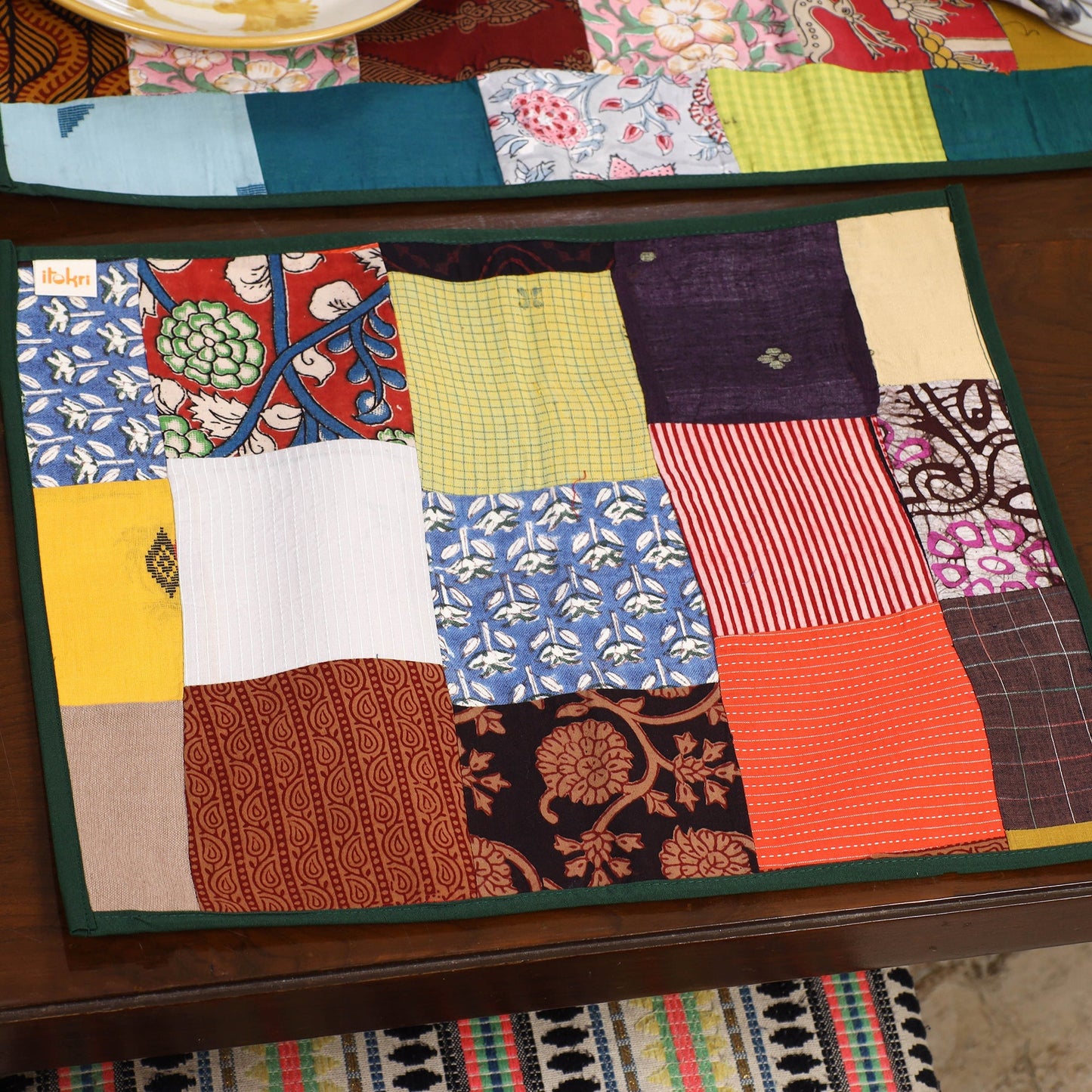 Multicolor - handcrafted cotton fusion table runner set