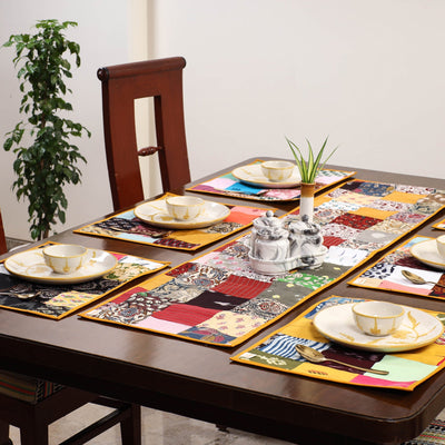 Multicolor - handcrafted cotton fusion table runner set