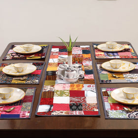 Multicolor - handcrafted cotton fusion table runner set