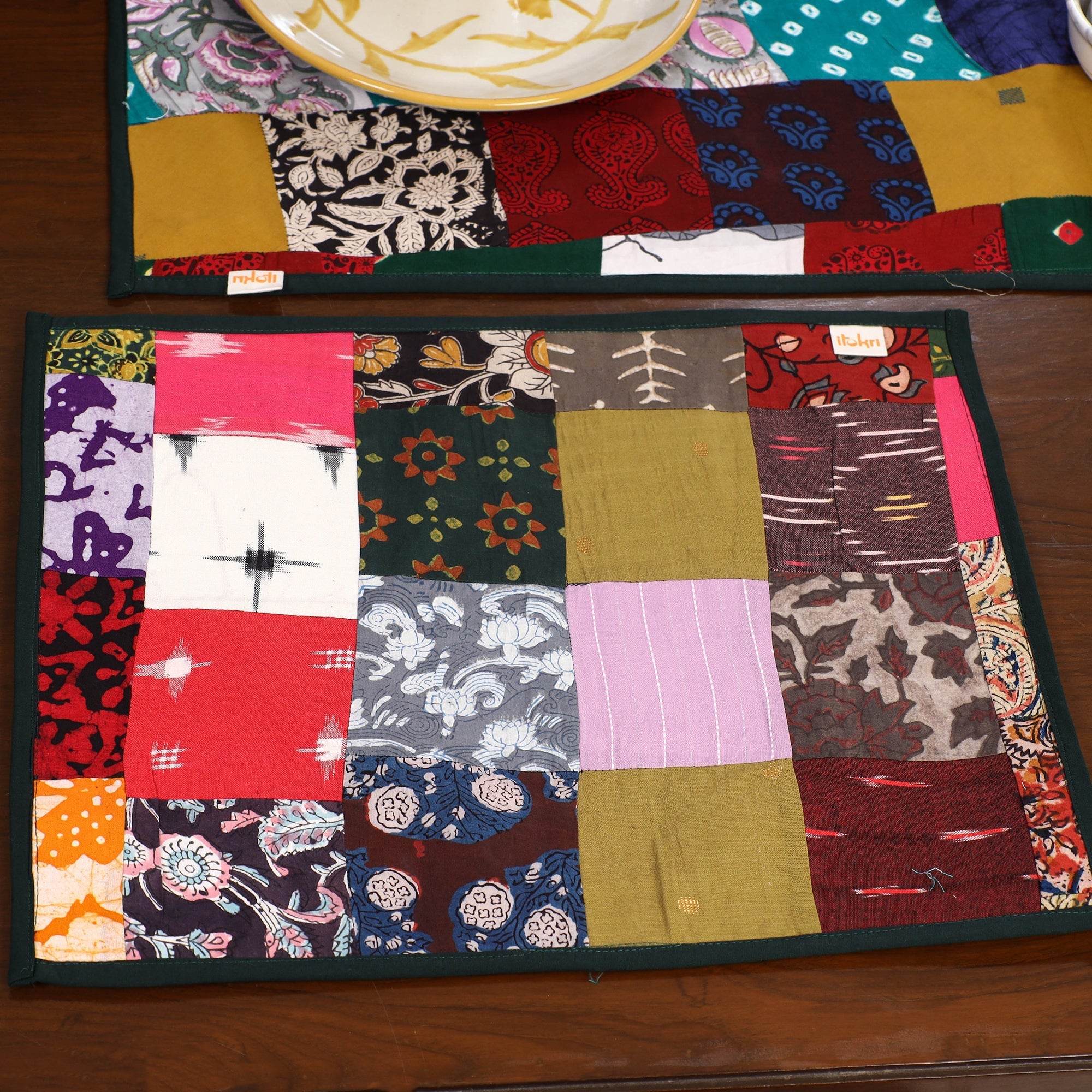 Multicolor - handcrafted cotton fusion table runner set