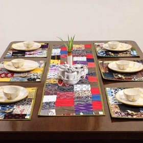 Multicolor - handcrafted cotton fusion table runner set