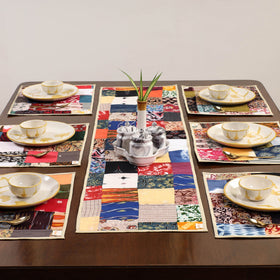 Multicolor - handcrafted cotton fusion table runner set
