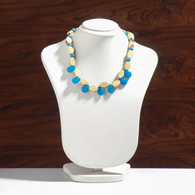 Buy Handcrafted Hexagon Shaped Blue Beads Bamboo Necklace