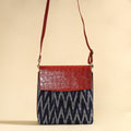  Handcrafted Ikat Fabric Sling Bag with Embossed Leather Flap 