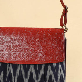  Handcrafted Ikat Fabric Sling Bag with Embossed Leather Flap 
