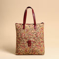 Multicolor Handcrafted Kalamkari Block Printed Hand Bag with Leather Handle