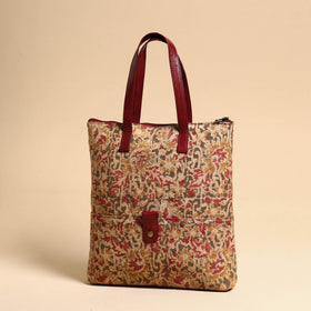 Multicolor Handcrafted Kalamkari Block Printed Hand Bag with Leather Handle