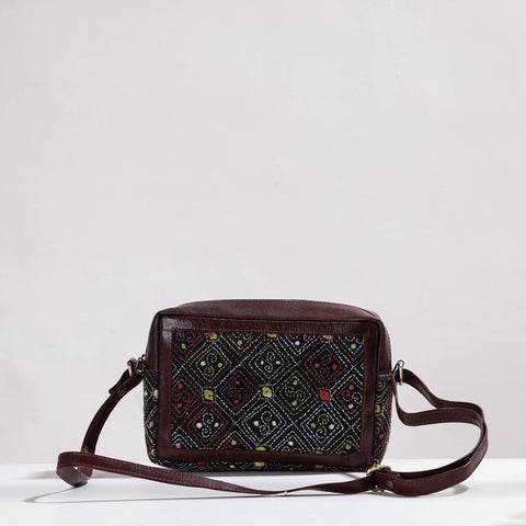  Handcrafted Kantha Embroidery Cotton & Leather Sling Bag 