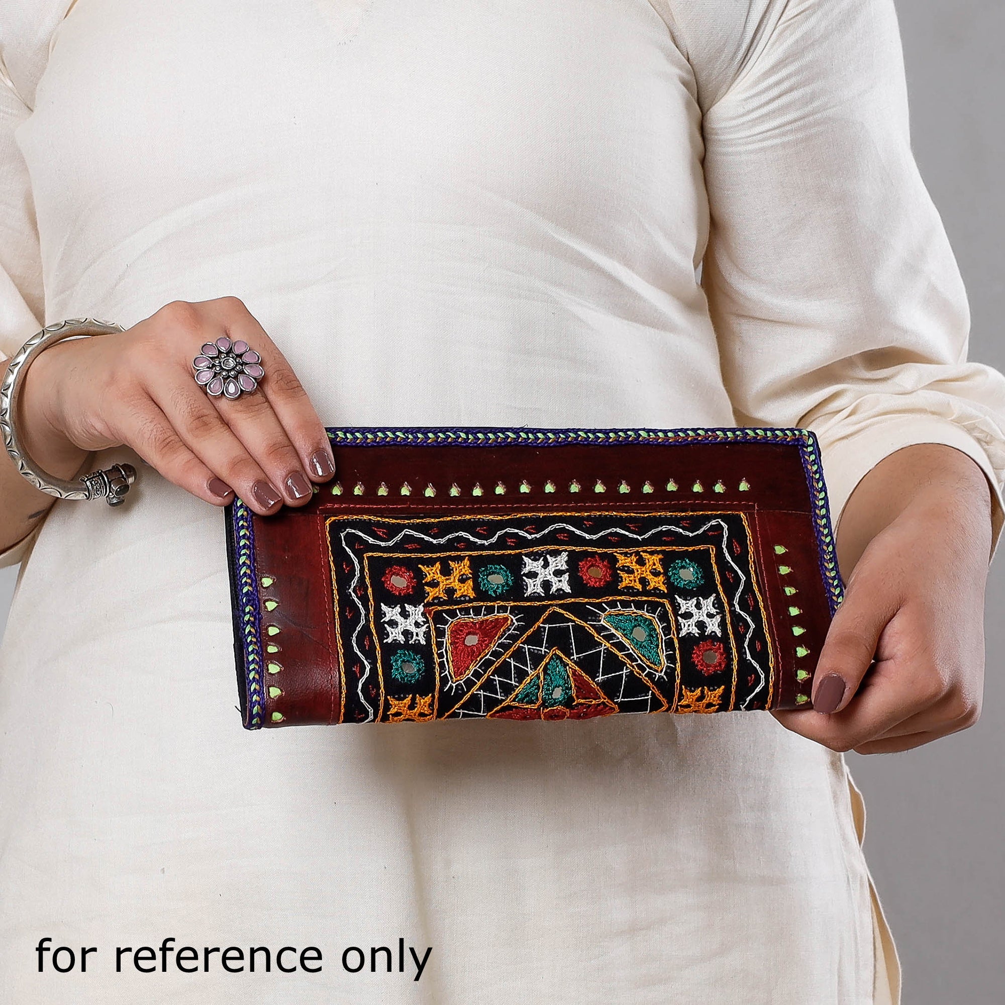 Multicolor Handcrafted Kutch Embroidery Cotton Leather Wallet
