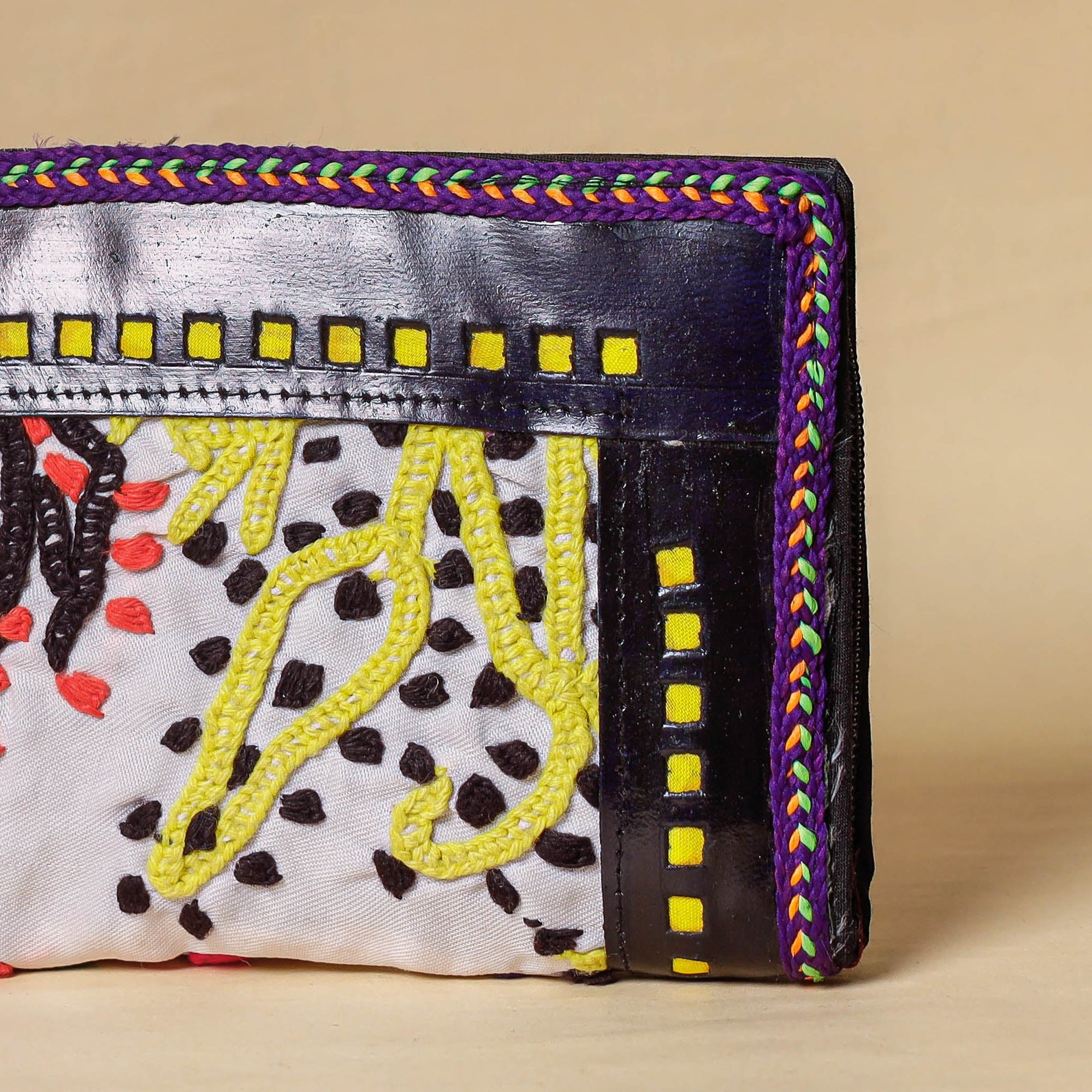 Multicolor Handcrafted Kutch Embroidery Leather Clutch / Wallet