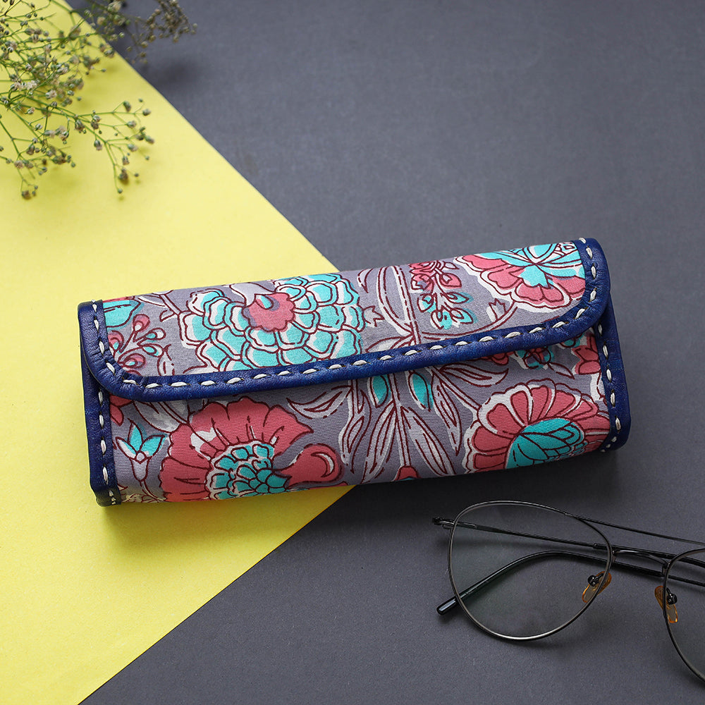 Multicolor Handcrafted Leather Sanganeri Block Printed Spectacle Case