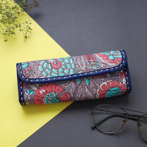 Multicolor Handcrafted Leather Sanganeri Block Printed Spectacle Case