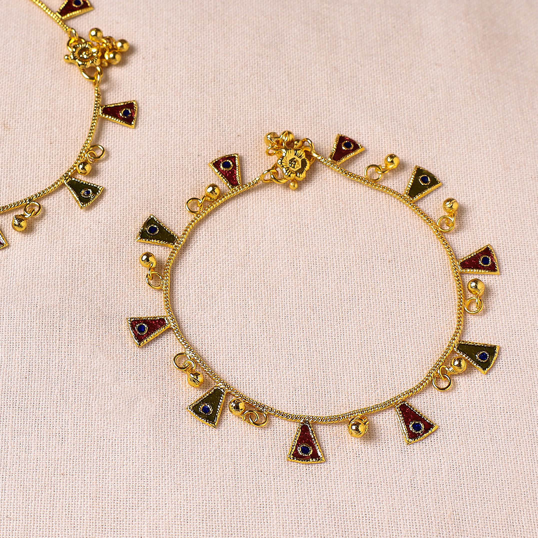  Handcrafted Paka Meenakari Anklets (Pair) 