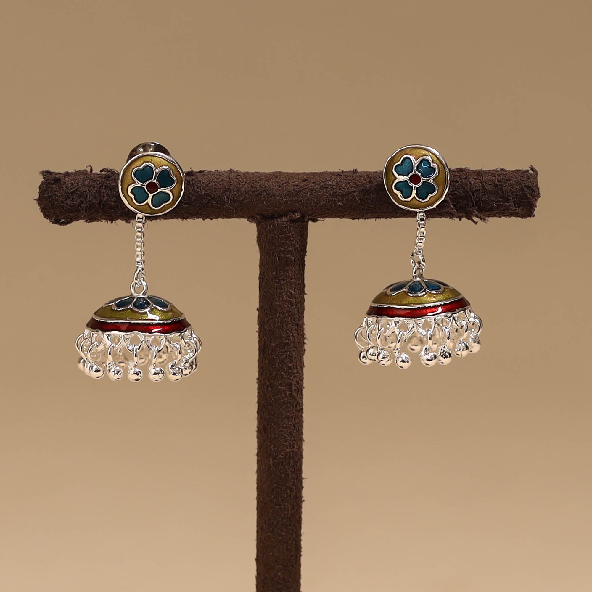 Handcrafted paka meenakari jhumki earrings 37