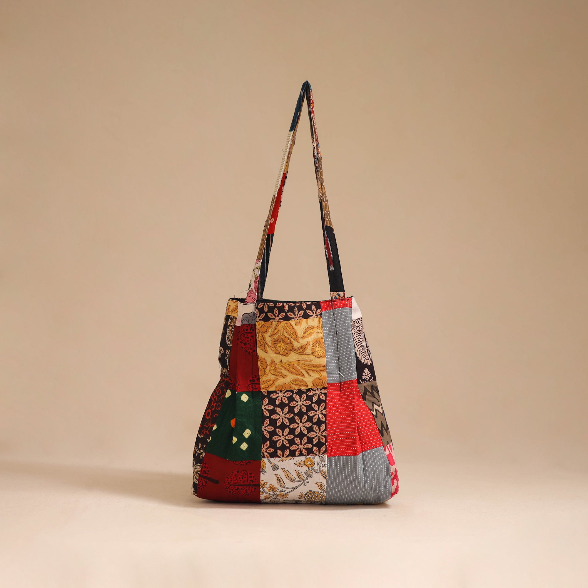 Multicolor - handcrafted patchwork cotton jhola bag 14