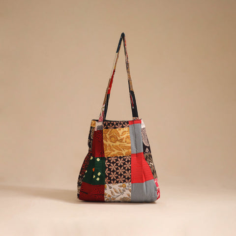 Multicolor - handcrafted patchwork cotton jhola bag 14