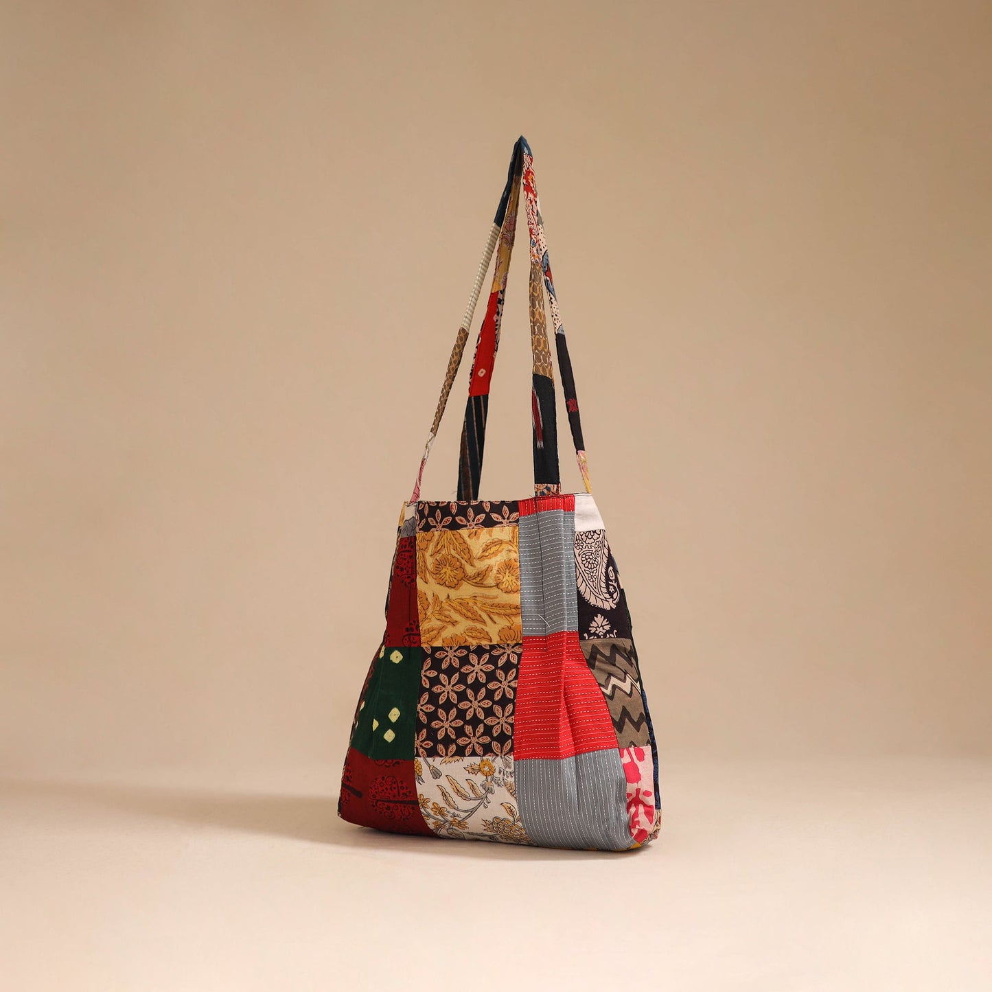 Multicolor - handcrafted patchwork cotton jhola bag 14
