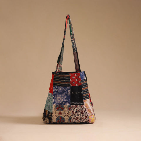 Multicolor - handcrafted patchwork cotton jhola bag 22