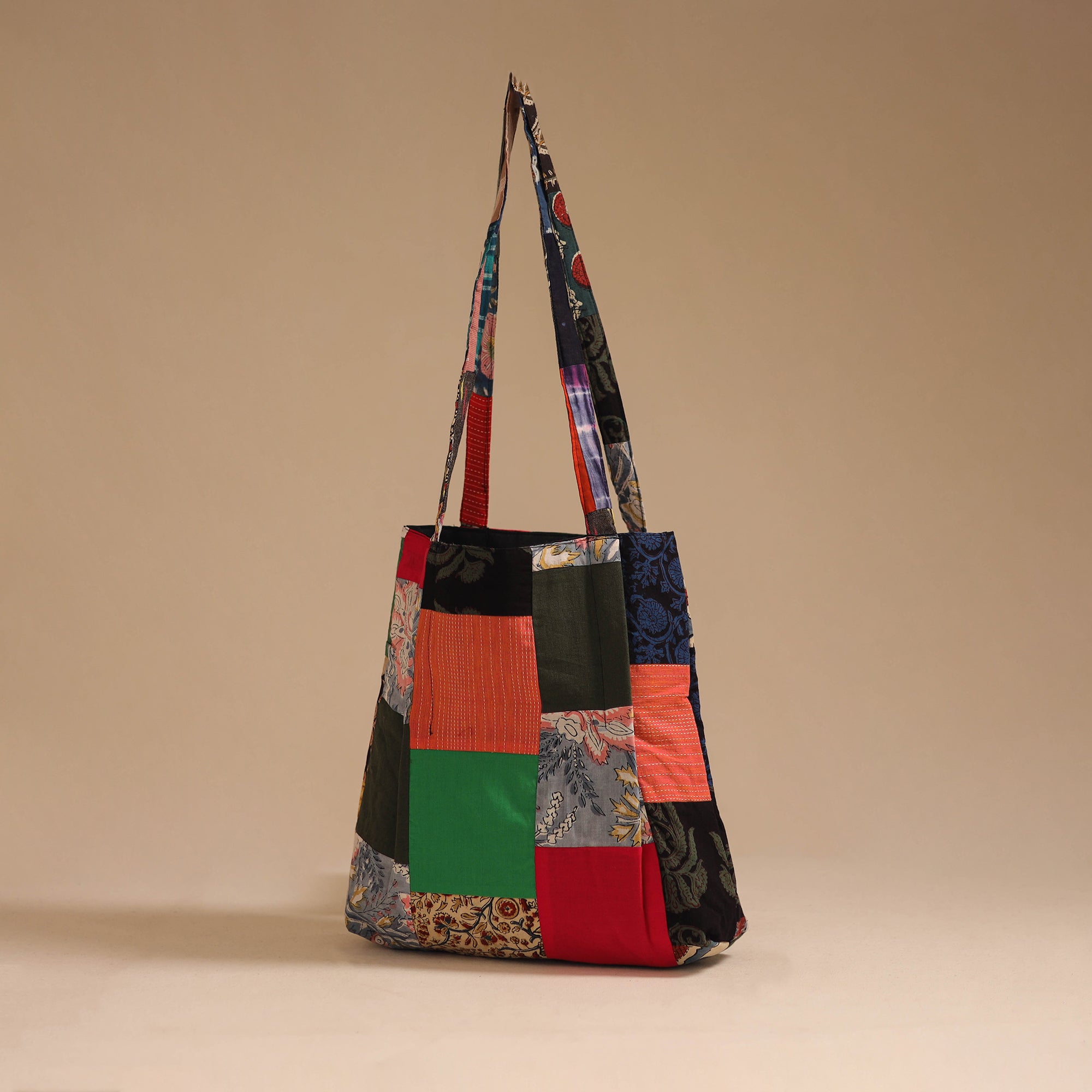 Multicolor - handcrafted patchwork cotton jhola bag 25
