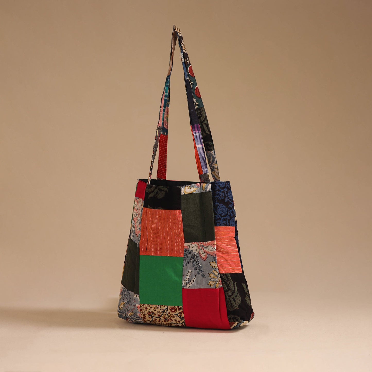 Multicolor - handcrafted patchwork cotton jhola bag 25