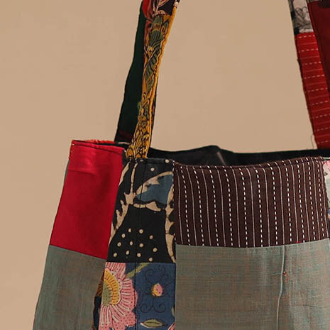 Multicolor - handcrafted patchwork cotton jhola bag 31