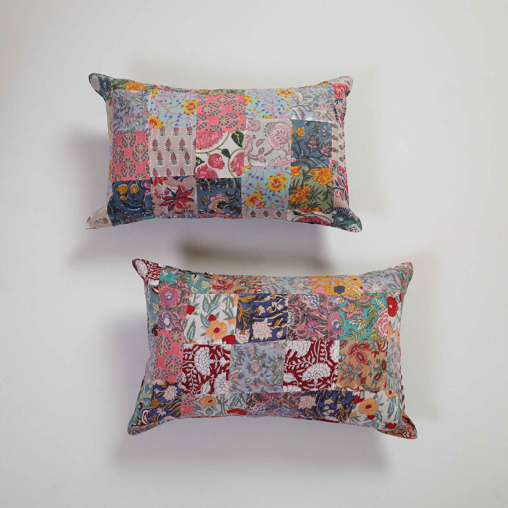 Multicolor Handcrafted Patchwork Cotton Pillow Cover (Set of 2)