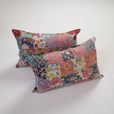 Multicolor Handcrafted Patchwork Cotton Pillow Cover (Set of 2)