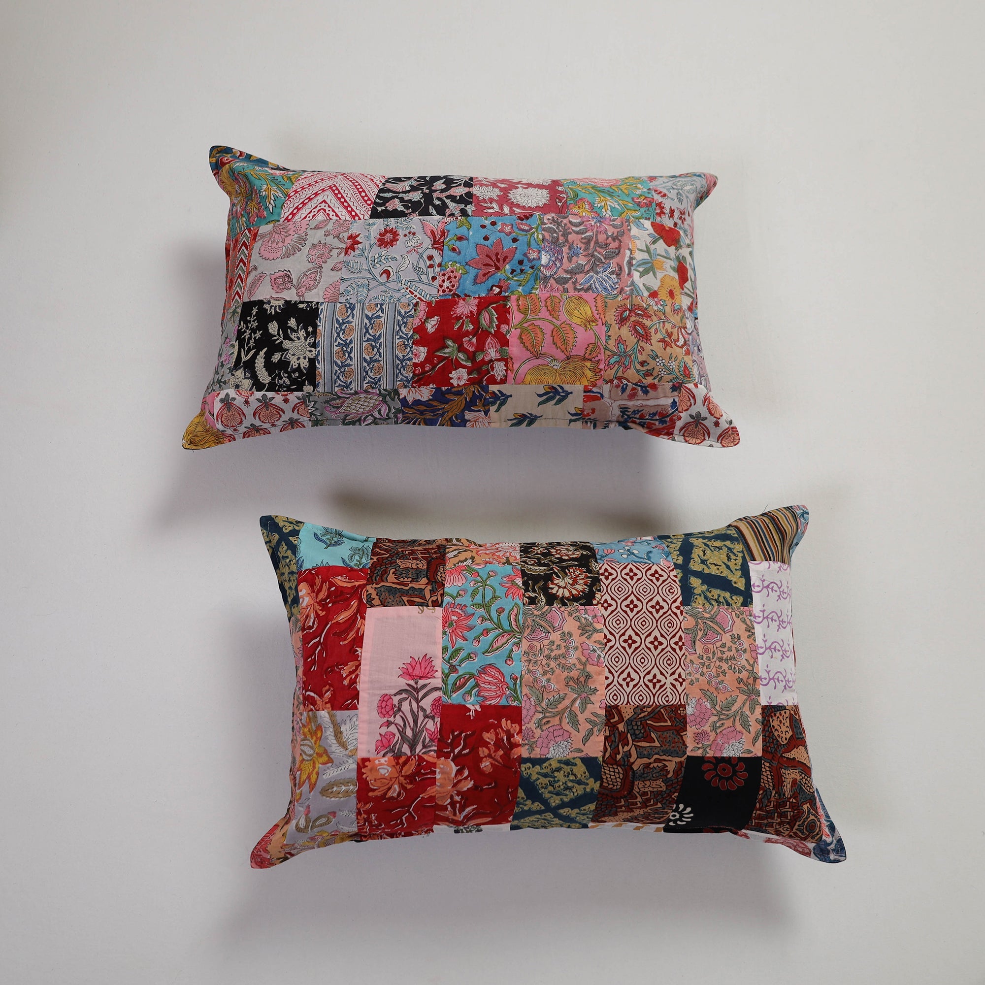 Multicolor Handcrafted Patchwork Cotton Pillow Cover (Set of 2)