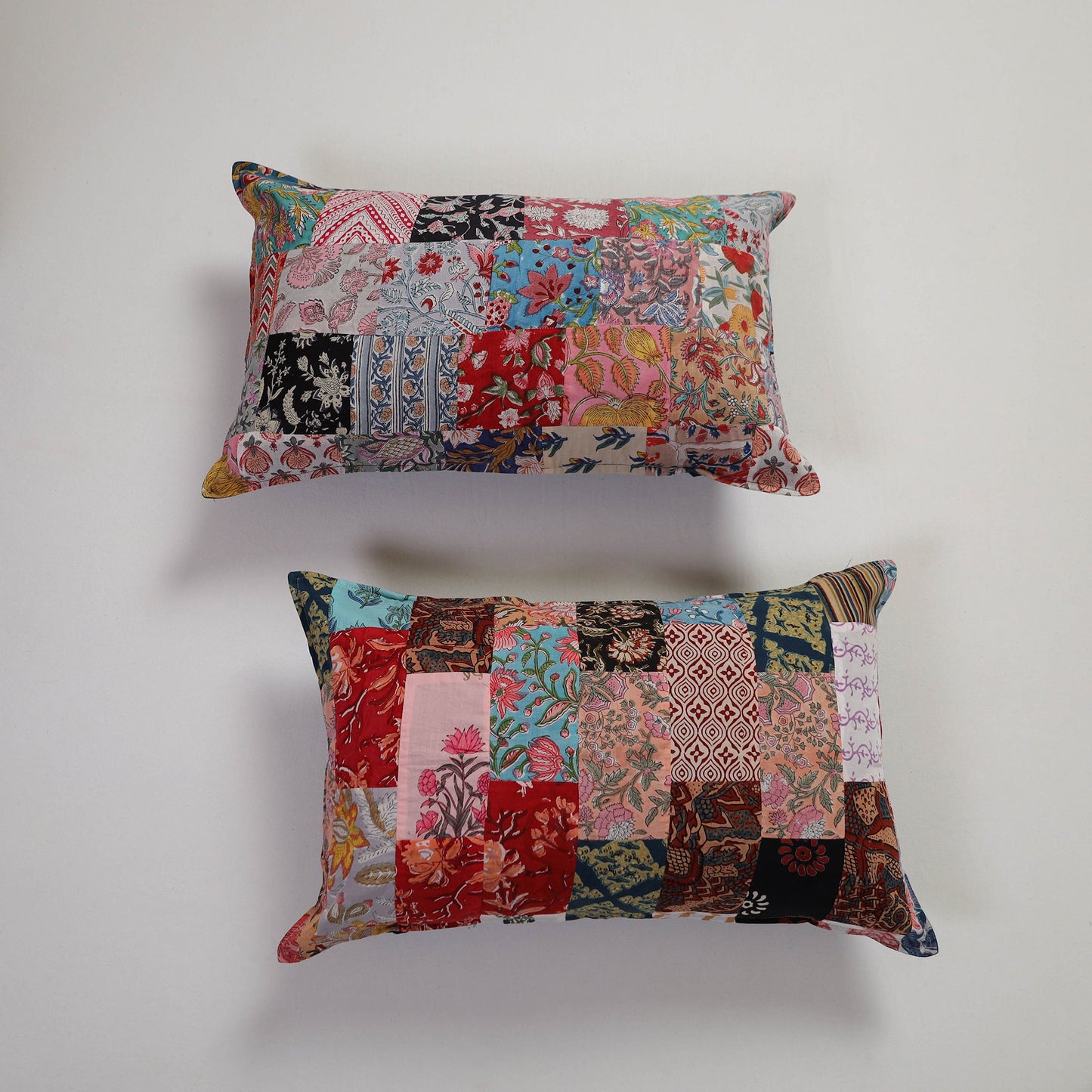 Multicolor Handcrafted Patchwork Cotton Pillow Cover (Set of 2)