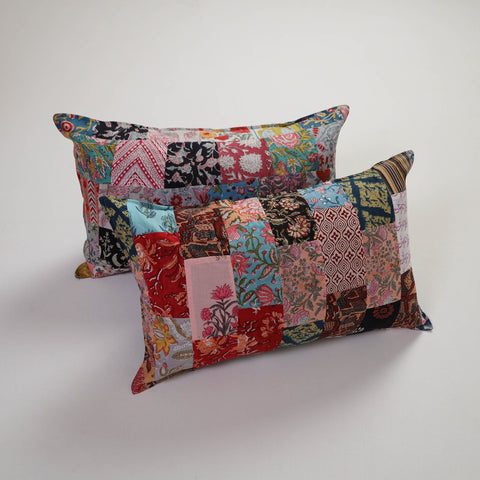 Multicolor Handcrafted Patchwork Cotton Pillow Cover (Set of 2)