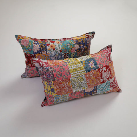 Multicolor Handcrafted Patchwork Cotton Pillow Cover (Set of 2)